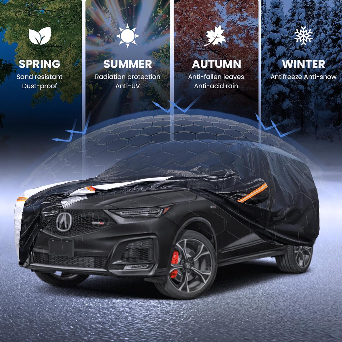 Large SUV Car Cover for Chevy Suburban 100% Waterproof All Weather, Heavy Duty Outdoor Full Exterior Covers Rain Sun Wind UV Protection. - Colors B