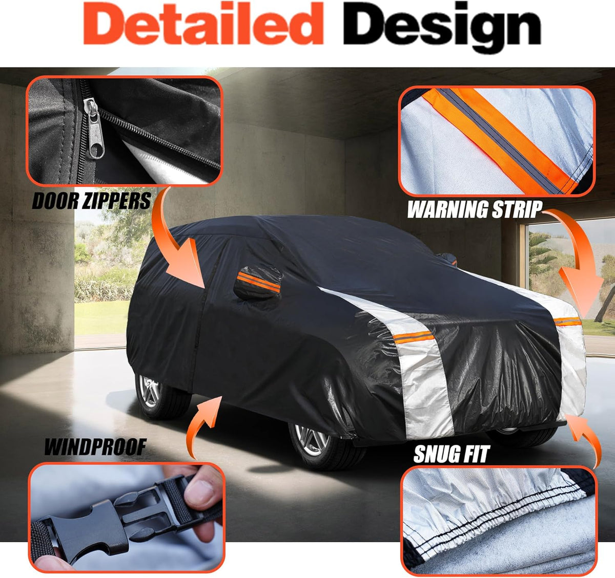 Large SUV Car Cover for Chevy Suburban 100% Waterproof All Weather, Heavy Duty Outdoor Full Exterior Covers Rain Sun Wind UV Protection. - Colors C
