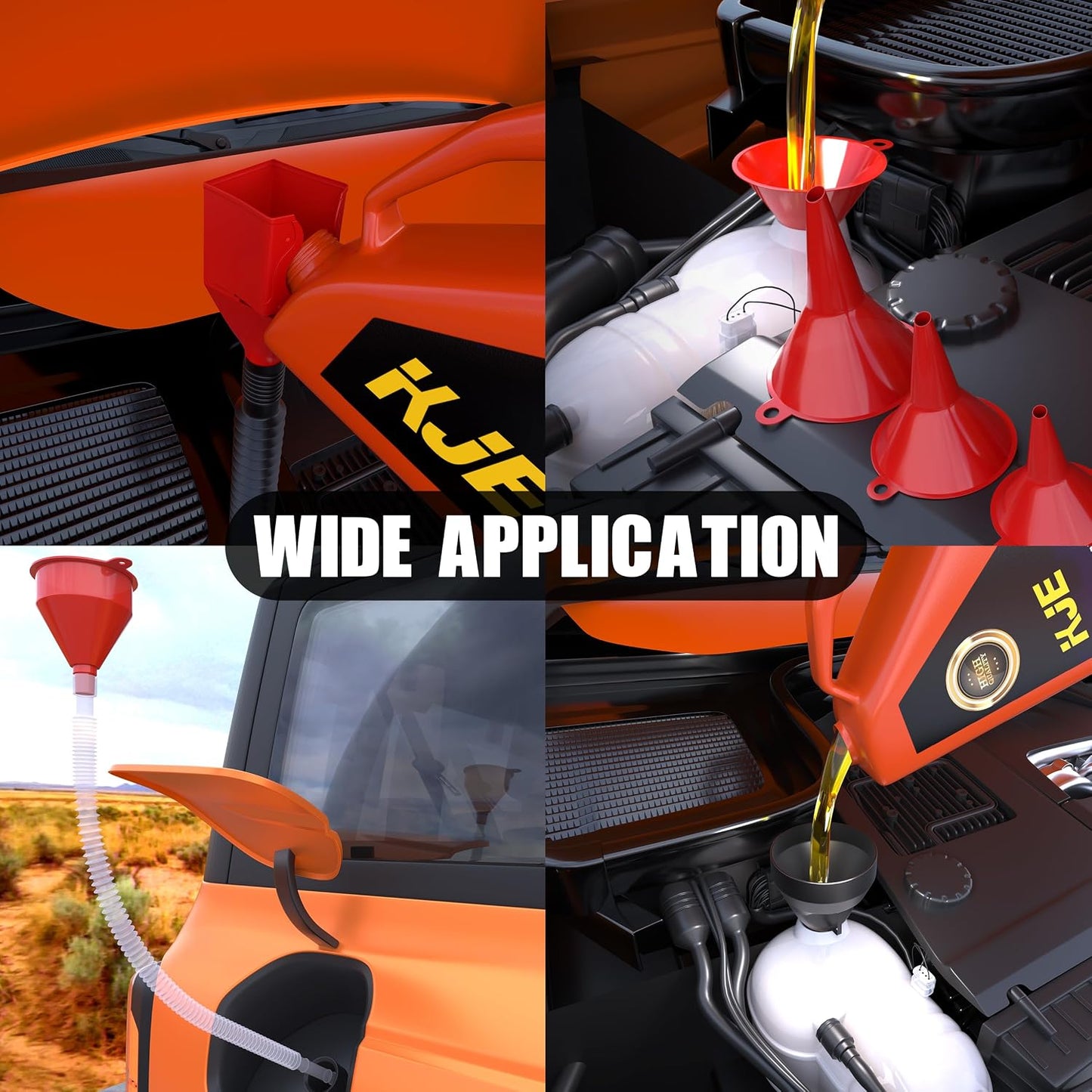 KJE 19 Pcs Automotive Funnel Set, Spout Replacements, Plastic Wide Mouth Transmission Funnels, Flexible Oil Funnel Kit for Automotive Use