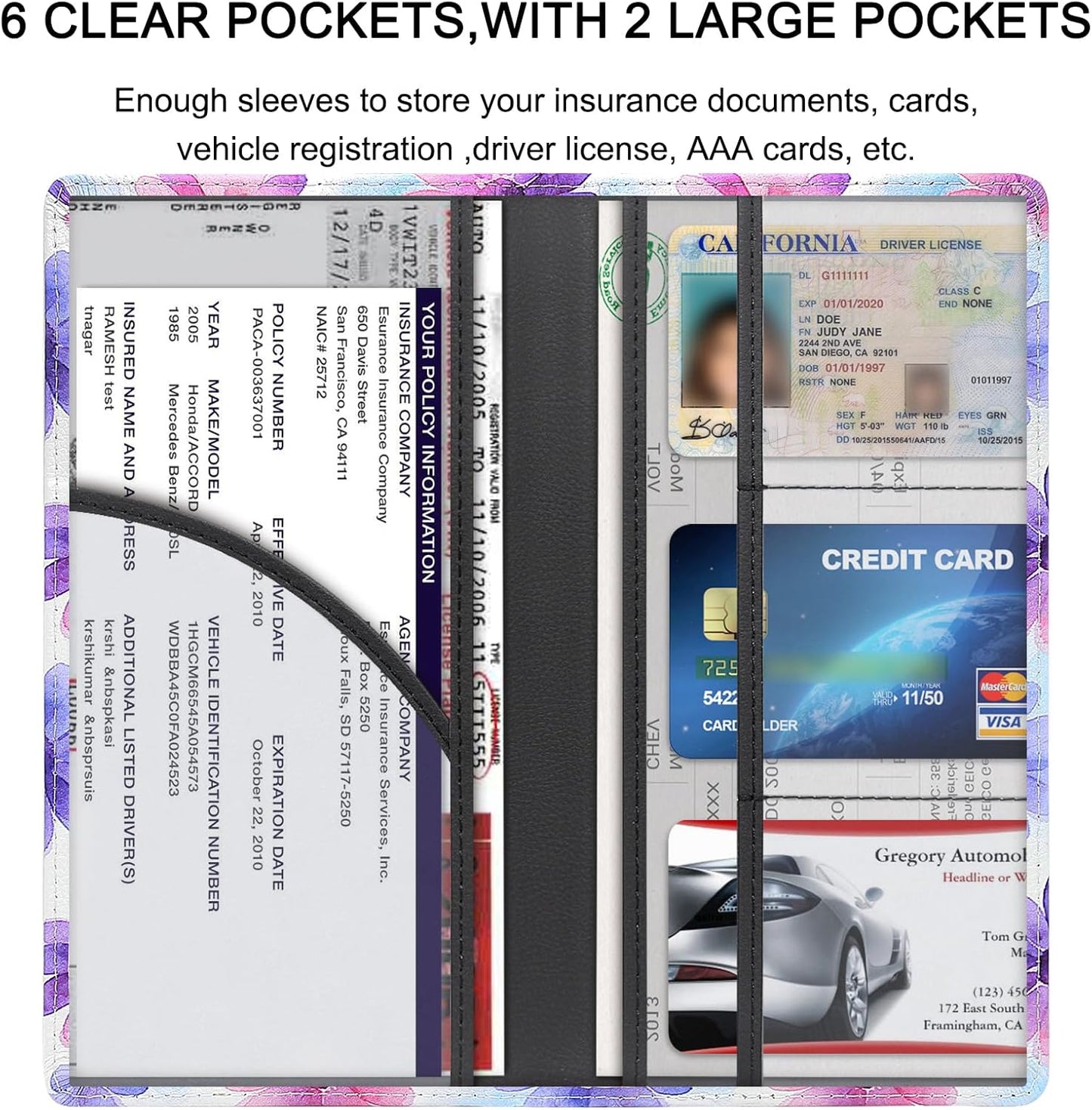 LumiMokki Premium Car Registration & Insurance Card Holder with Magnetic Shut, Vehicle Glove Box Car Organizer - For Documents, Cards, License (Black)