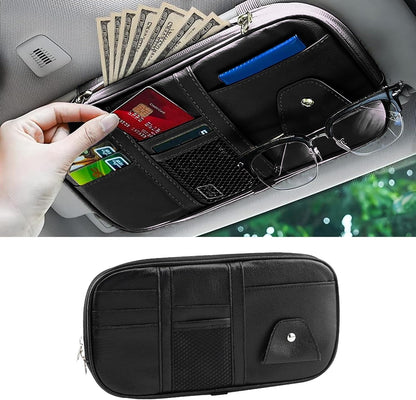 Car Sun Visor Organizer, Sunglass Holder and Storage Pocket, Card Cash Pouch with Multi-Pocket Net Zipper, Case Bag for License Pen Key, Auto Accessories for Truck, SUV, Van (Purple)