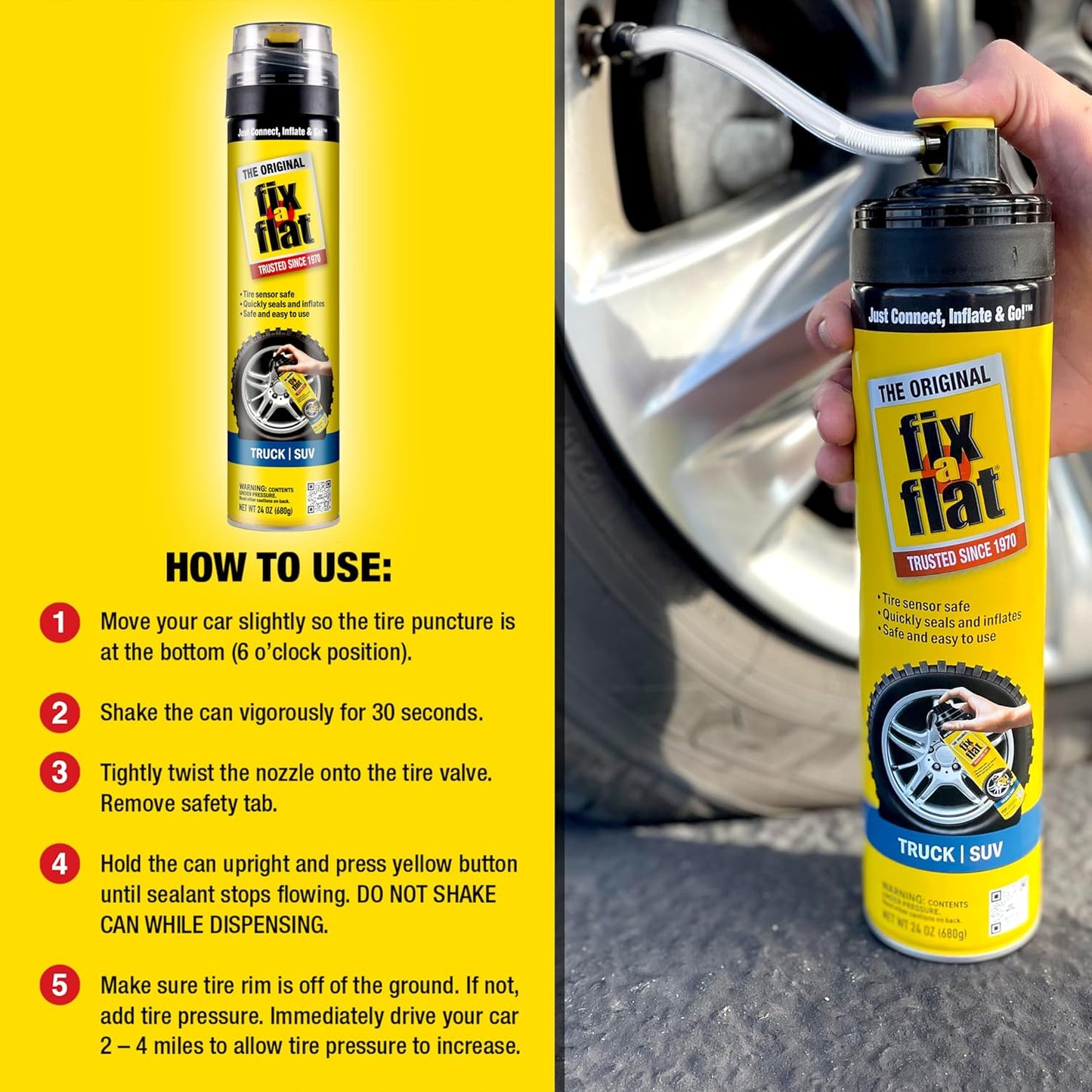 Fix-A-Flat S60420 Aerosol Emergency Flat Tire Repair and Inflator, for Standard Tires, Eco-Friendly Formula, Universal Fit for All Cars, 16 oz. (Pack of 1)