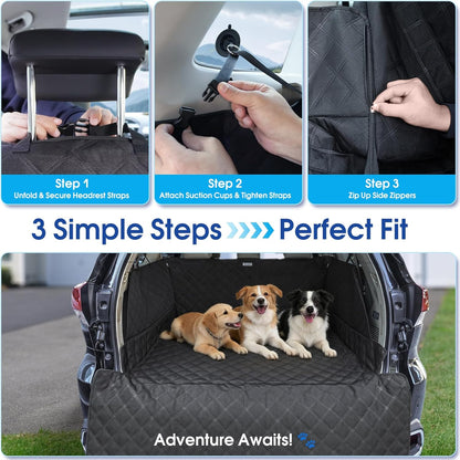 ALLANSING SUV Cargo Liner for Dogs - Heavy-Duty 900D Oxford Waterproof Pet Cargo Protector with 3-Sided Zippered All-Round Protection & TPU Suction Cups, Fits Compact SUVs