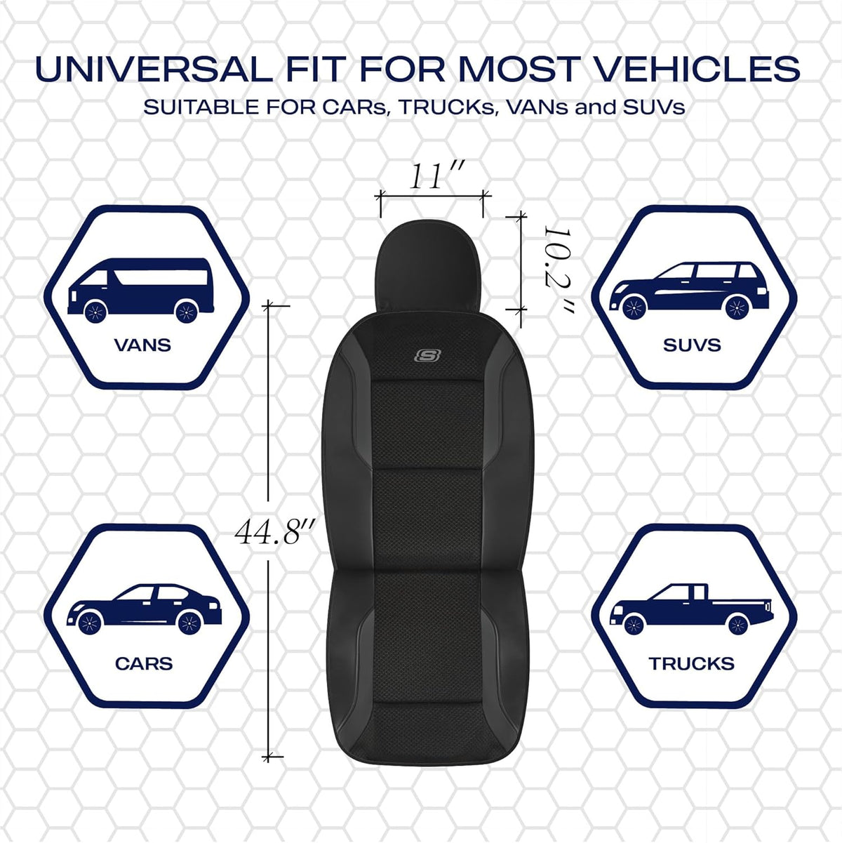 Skechers Memory Foam Seat Covers, Air Cool Mesh Thick Car Seat Covers, Car Seat Covers Front Seats Airbag Compatible, Universal Automotive Comfort for Most Cars, Vans, Trucks, SUV,Black