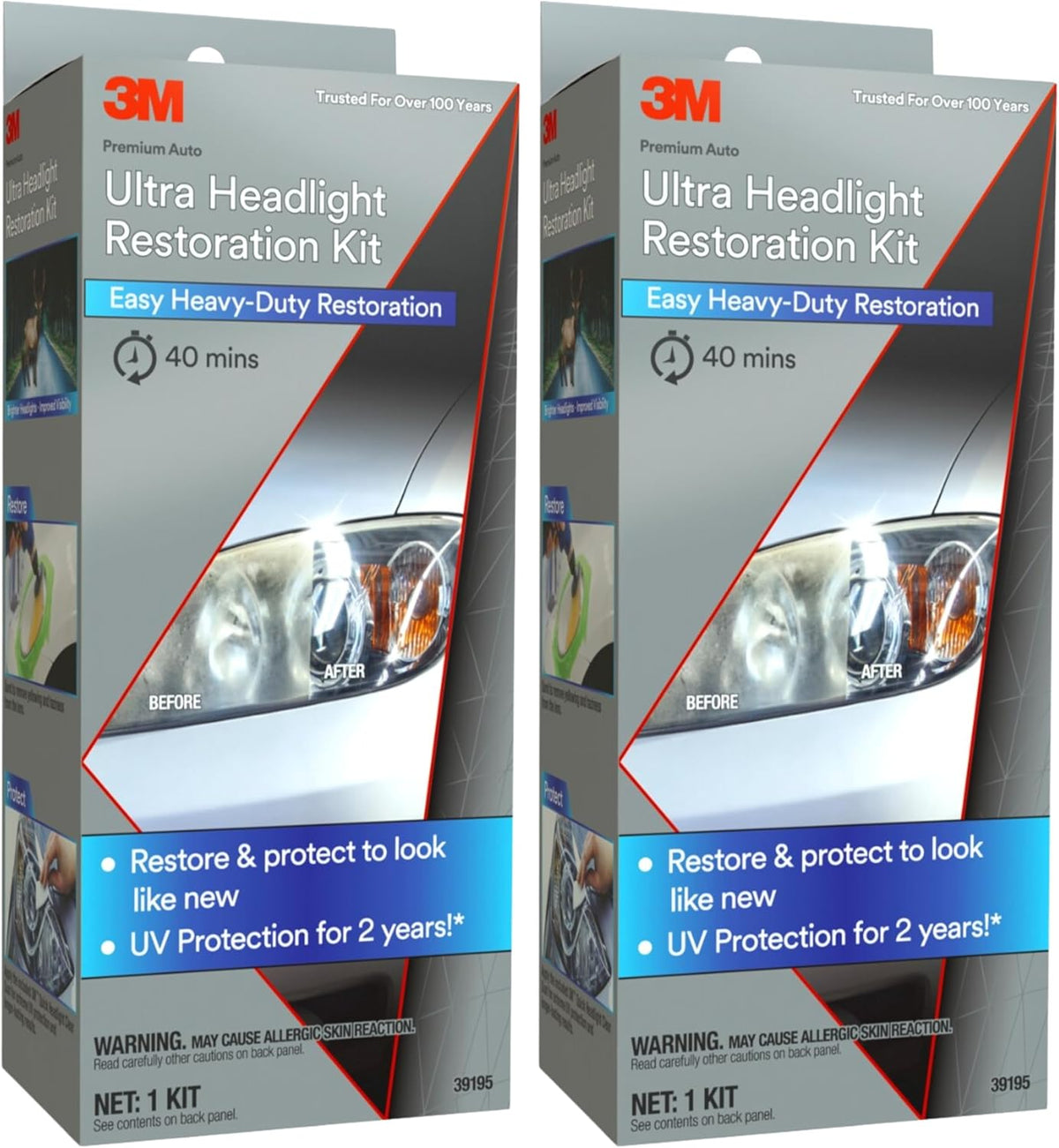 3M Ultra Headlight Restoration Kit, Contains Masking Tape, Light Sanding Discs, Wax Protectant and More, Use on Plastic Lenses Headlights, Taillights and More, Easy Heavy-Duty Restoration (39195)