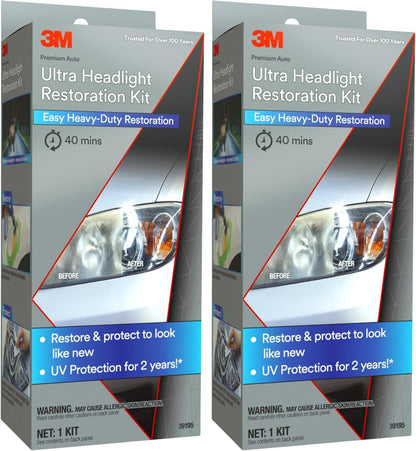 3M Ultra Headlight Restoration Kit, Contains Masking Tape, Light Sanding Discs, Wax Protectant and More, Use on Plastic Lenses Headlights, Taillights and More, Easy Heavy-Duty Restoration (39195)