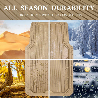 CAR PASS Heavy Duty Rubber Car Mats Metallic, Aluminum Film All Weather Floor Mats Waterproof Universal Trim to Fit Automotive SUV Sedan Van 4 Piece Anodized Deep Dish Two-Tone Sporty Black Red Chrome