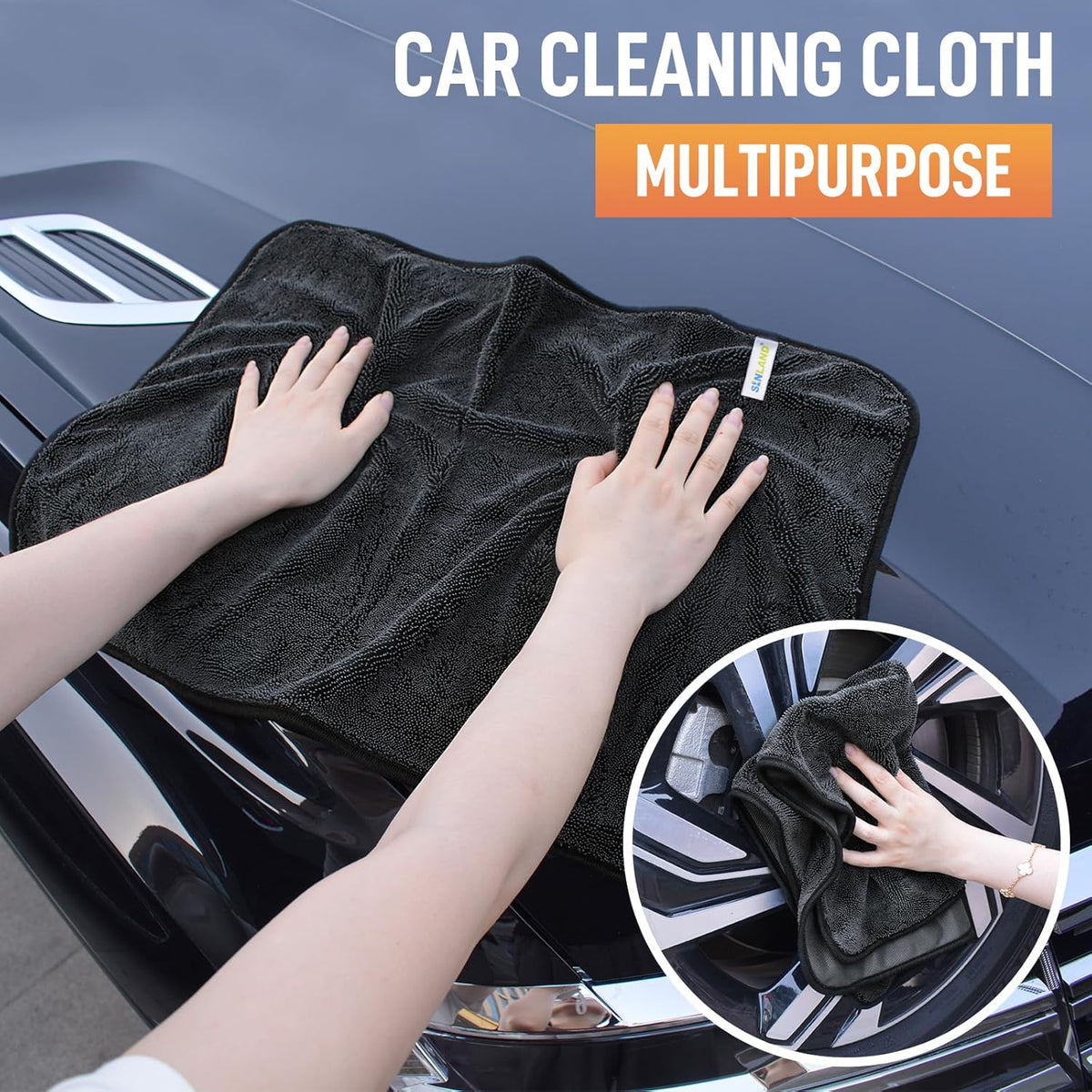 SINLAND Microfiber Car Drying Towels Ultra Absorbent,No Streaks,Scratches, or Water Spots,Wash Cleaning Auto Detailing Towels 380gsm 16inch x 24inch 6 Pack Grey