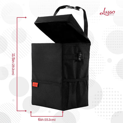 Lusso Gear Spill-Proof Car Trash Can - Easy to Clean Hanging Garbage Bin - Leak-Proof Lid, Removable Liner, Waterproof - Keeps Truck, SUV, Car, Minivan Clean & Odor Free - 2.5 Gallon Tan Car Trash Can