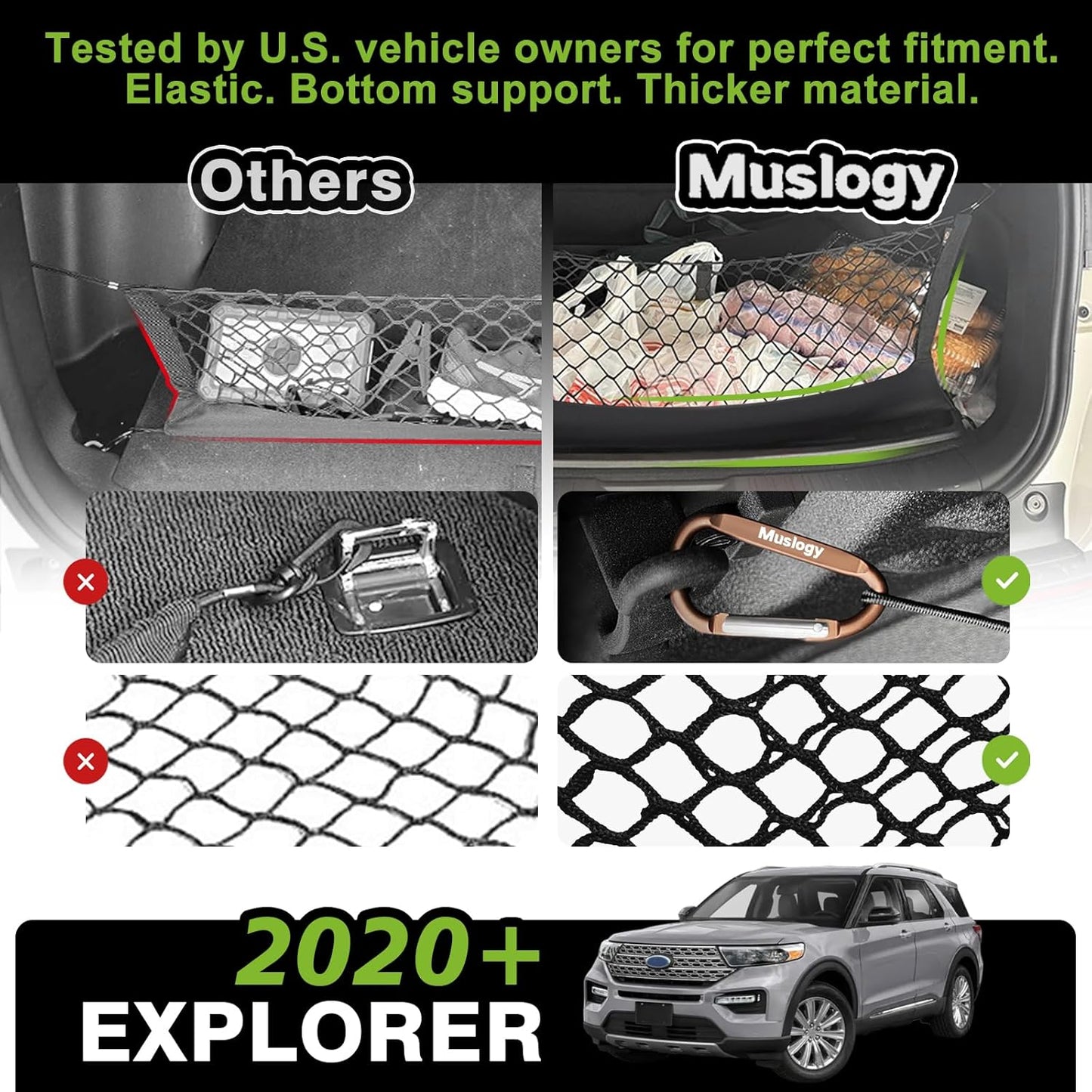 Muslogy Truck Bed Cargo Net Trunk Netting Compatible with 2023-2025 2026 Honda CR-V Accessories, Pickup Cargo Organizer SUV Sedan Storage Net w/Heavy Duty Carabiners - Colors A