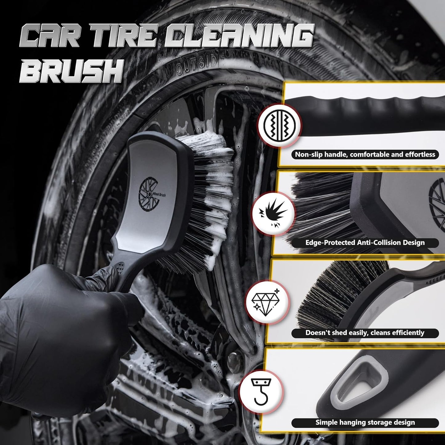 BMLEI Wheel & Tire Brush Set, 2 Pack Car Wheel Brush & Tire Cleaner Brushes, Soft Bristle Rim Brush and Stiff Tire Scrub Brush, Scratch-Free Wheel Cleaning Kit for Car Detailing, Trucks, SUVs