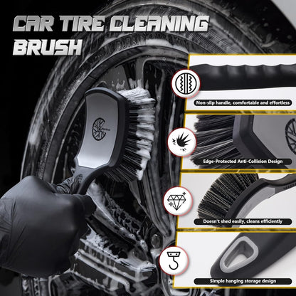 BMLEI Wheel & Tire Brush Set, 2 Pack Car Wheel Brush & Tire Cleaner Brushes, Soft Bristle Rim Brush and Stiff Tire Scrub Brush, Scratch-Free Wheel Cleaning Kit for Car Detailing, Trucks, SUVs