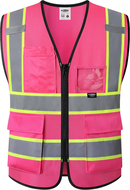 JKSafety Safety Vest for men women Hi Vis Reflective Vest with Pockets and Zipper High Visibility Meet ANSI Standard（BX320