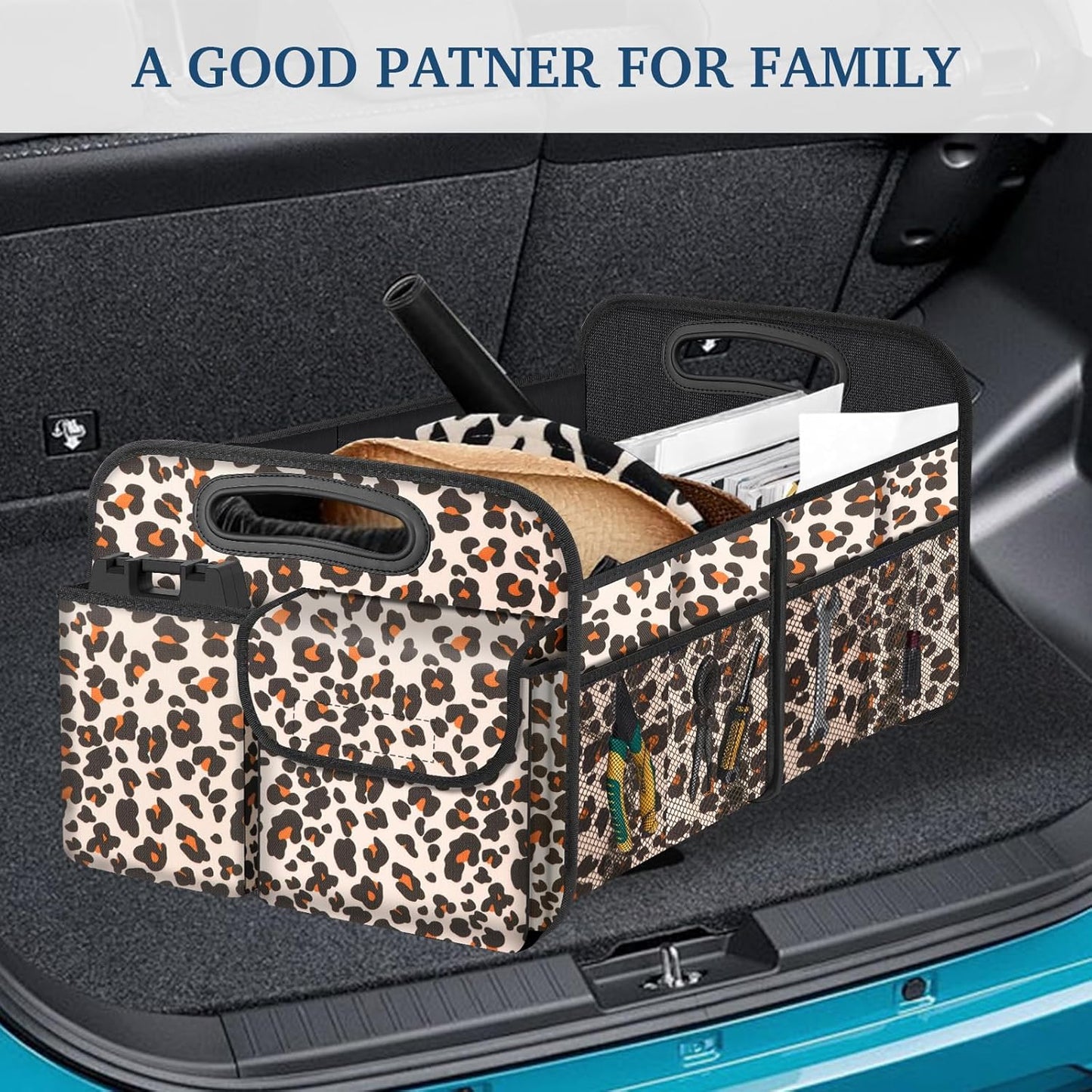 Femuar Car Trunk Organizer with Large Capacity Waterproof Car Accessories for Women & Men, Collapsible Trunk Organizer for Suv/Jeep/Sedan,Tools (Black, Standard)