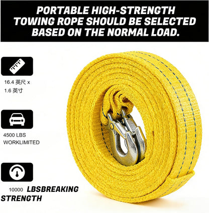 Tow Strap 118 Inch Heavy Duty 10,000 LB Capacity, Boat Winch Strap with Reinforced Loops, Recovery Tow Rope for Vehicle Off-Road & Marine Use, Boat Winch Strap with Hook Alternative