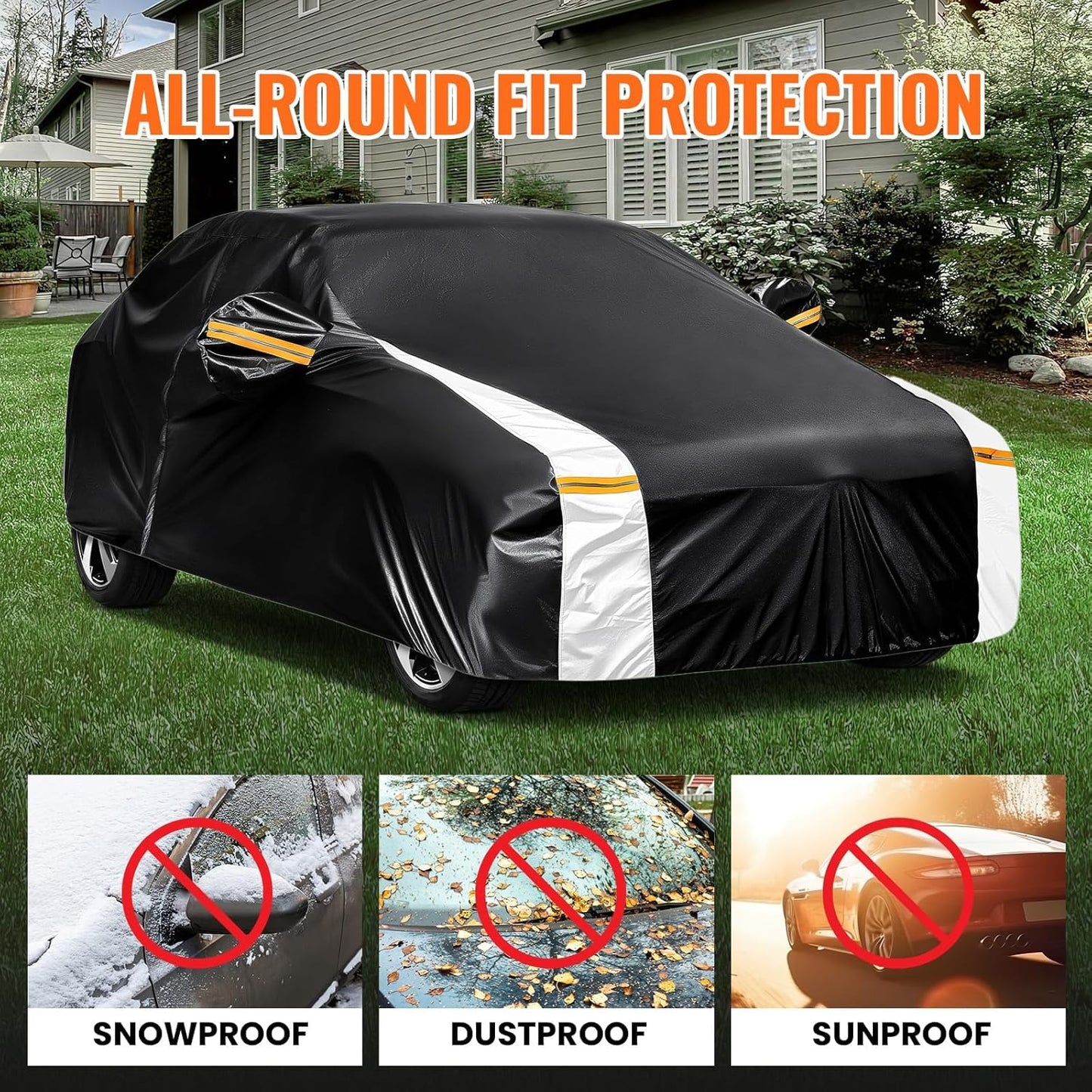 Large SUV Car Cover for Chevy Suburban 100% Waterproof All Weather, Heavy Duty Outdoor Full Exterior Covers Rain Sun Wind UV Protection. - Colors D