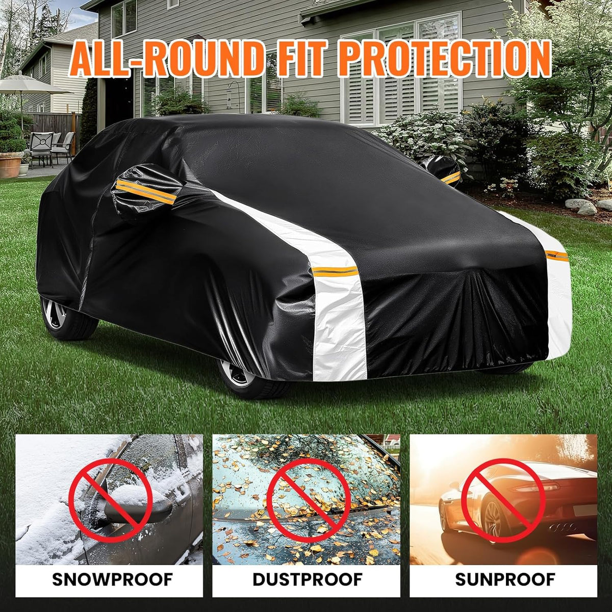 Large SUV Car Cover for Chevy Suburban 100% Waterproof All Weather, Heavy Duty Outdoor Full Exterior Covers Rain Sun Wind UV Protection. - Colors B