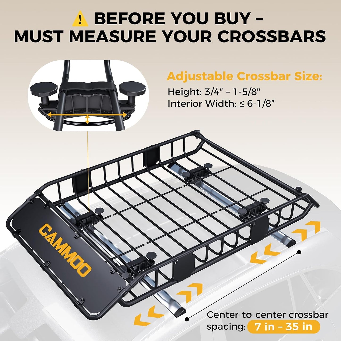 CAMMOO 54"x34" Roof Rack Basket, Removable Fairing & Support Bars for Kayaks/Long Gear, 15 Cu.Ft Waterproof Soft Bag+Lock+Net+Strap–200Lbs Capacity Rooftop Cargo Carrier for SUV Truck Camping