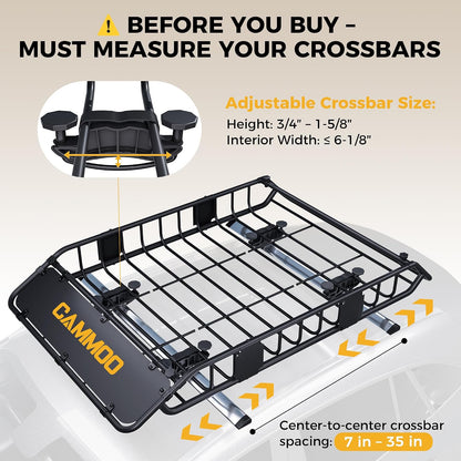 CAMMOO 54"x34" Roof Rack Basket, Removable Fairing & Support Bars for Kayaks/Long Gear, 15 Cu.Ft Waterproof Soft Bag+Lock+Net+Strap–200Lbs Capacity Rooftop Cargo Carrier for SUV Truck Camping
