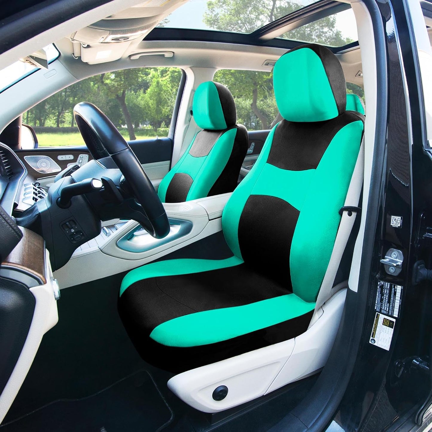 FH Group Full Set Cloth Car Seat Covers, Universal Fit Front and Split Bench Rear, Airbag Compatible, Washable for SUV, Sedan, Van - Black