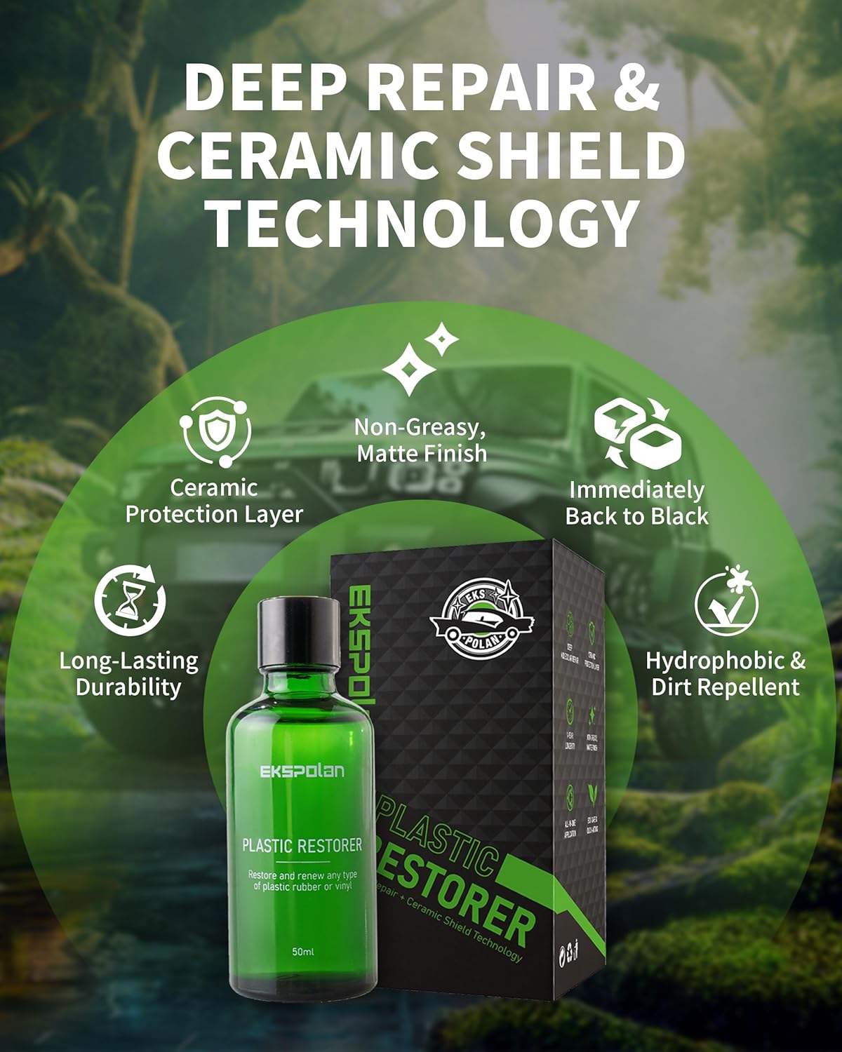 Plastic Trim Restorer for Cars 1.69 OZ (50ML), Black Trim Restorer,Hydrophobic Trim Ceramic Coating,Lasting Up to 12 Months+ with UV Protection,Restore Automotive Exterior Protectant