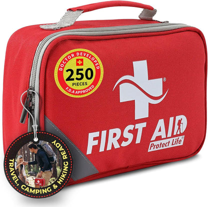 Protect Life Doctor Developed Mini First Aid Kit, 100 Piece Waterproof Emergency Kit for Car, Boat, Camping & Travel, Includes Emergency Blanket, Tourniquet & First Aid Guide