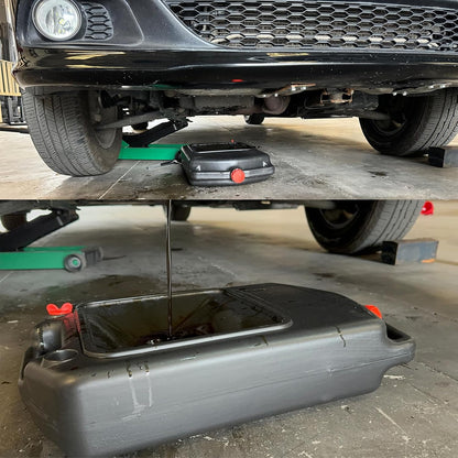 HKTE 2.6Gallon（10L） Oil Drain Pan, Heavy Duty Leak-Proof Low Profile HDPE Container with Wide Mouth Funnel & Reinforced Handles for Cars, SUVs & Trucks