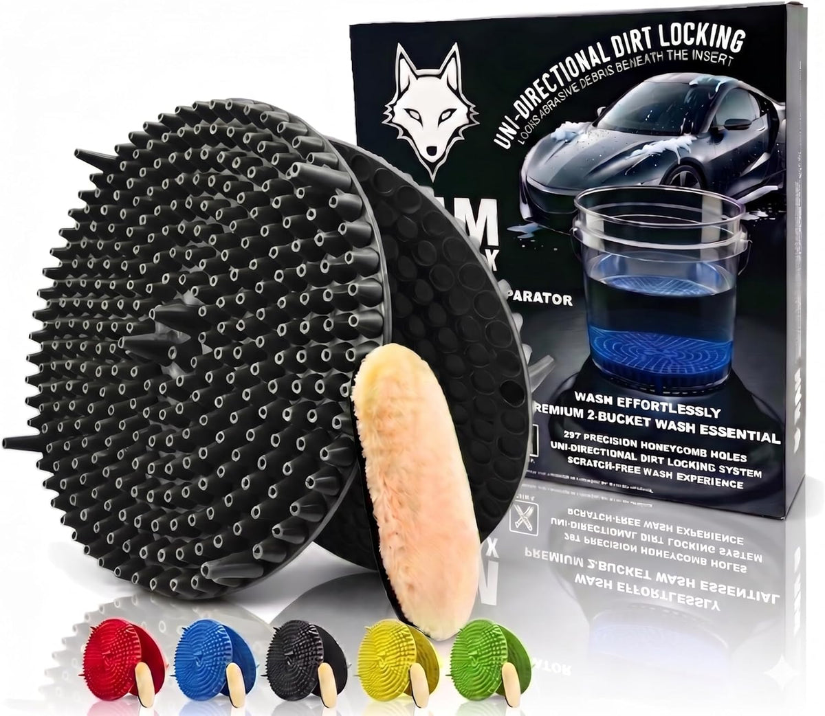10.4" Heavy Duty Car Wash Bucket Insert (2-Pack) & Wash Mitt Kit - 10.6 oz Detailing Dirt Separator & Grit Trap, Scratch-Free Auto Wash, Fits 3.5 to 5 Gallon Buckets (Red Kit)