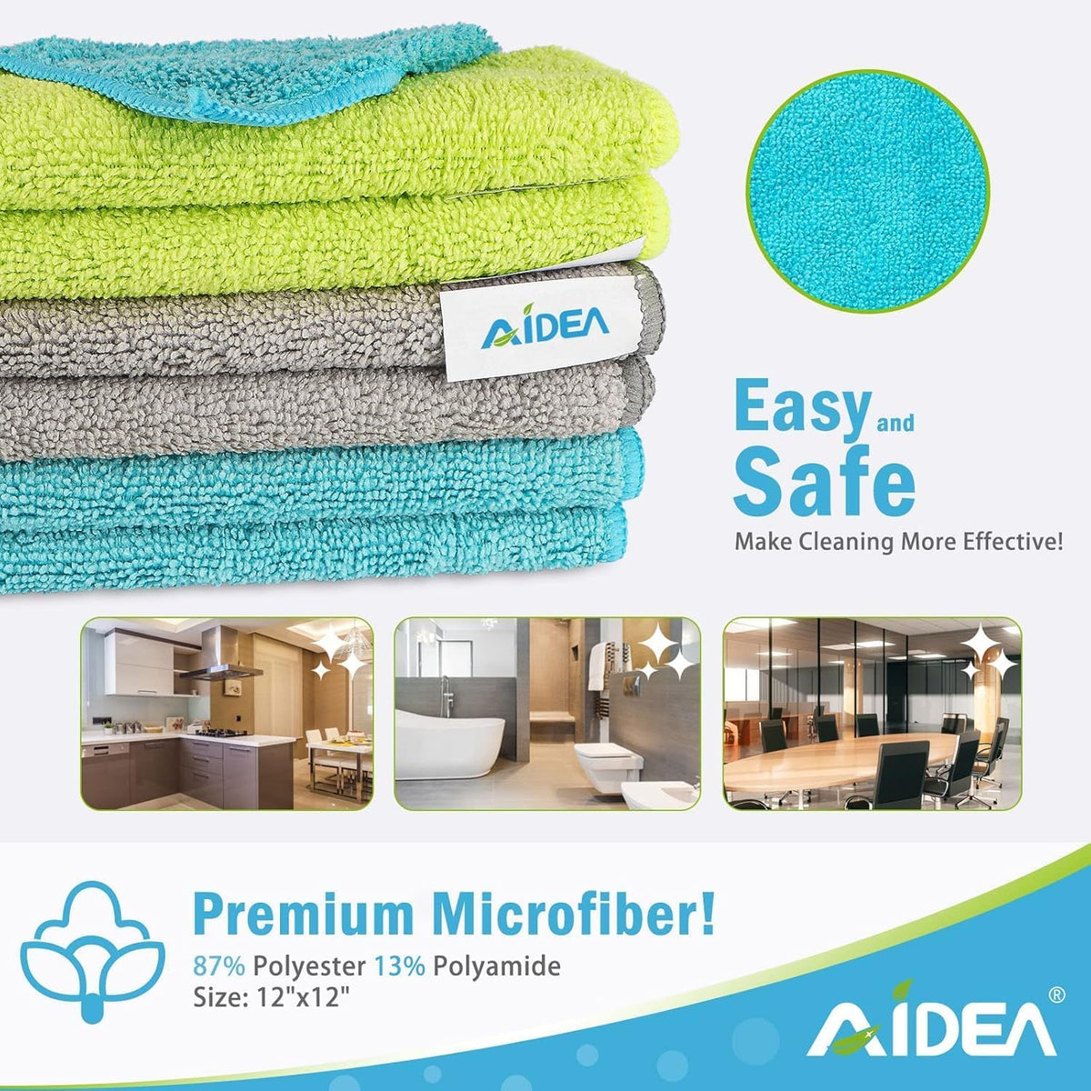 AIDEA Microfiber Cleaning Cloth-12PK, Soft Microfiber Towels for Cars, Absorbent Cleaning Rags, Lint-Free Streak-Free Wash Cloths for House, Kitchen, Window(12in.x12in), Black