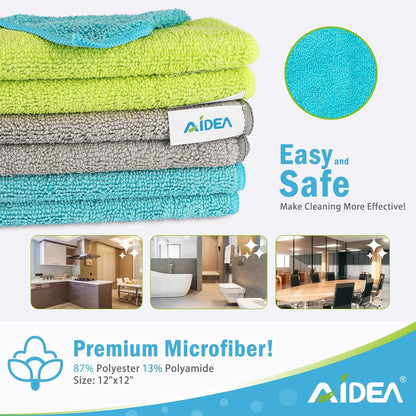 AIDEA Microfiber Cleaning Cloth-12PK, Soft Microfiber Towels for Cars, Absorbent Cleaning Rags, Lint-Free Streak-Free Wash Cloths for House, Kitchen, Window(12in.x12in), Black