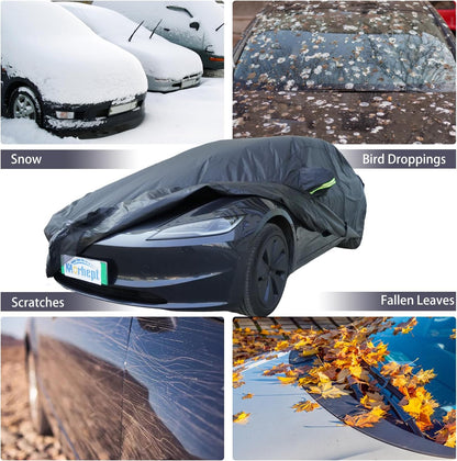 Car Cover Waterproof All Weather for Automobiles, Outdoor Full Exterior Covers for Sedan Black(Suggest Car Length from 194"-208")