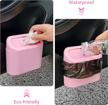 Accmor Car Trash Can with Lid, Mini Auto Dustbin Garbage Organizer Holder 2 Packs, Automotive Storage Container Bin with 60 Pcs Bags for Vehicle, Home, Office