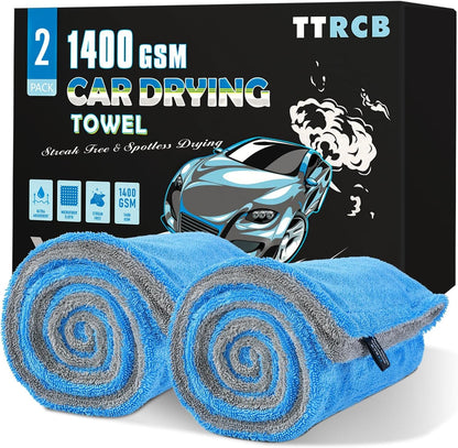 TTRCB 2 Pack Car Drying Towels (48" x 24"), Extra Large Microfiber Towels for Cars, 1400 GSM Ultra-Absorbent, Streak Free, Double Twisted-Loop Drying Towels Car Detailing for SUV, RV, Trucks