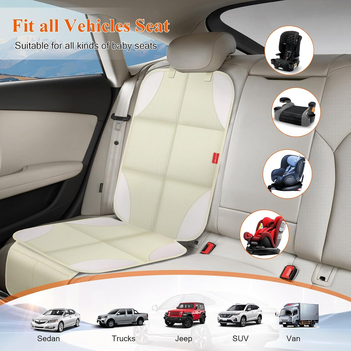 Car Seat Protector for Child Car Seat, 600D Fabric Safe Car Seat Cover with Upgraded Non-Slip Backing, Waterproof Seat Protector Under Baby Car Seat with Thick Padding for Car Back Front Seat