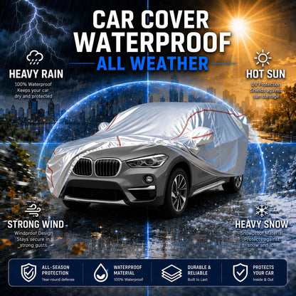 Car Cover for Sedan, Waterproof All Weather Heavy Duty, 360° Underbody Wrap Windproof Design, Quick Install Outdoor Vehicle Cover, Fits 186-193 in