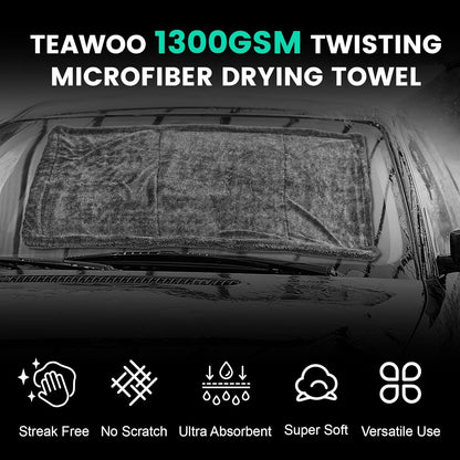 TEAWOO 3-Pack Microfiber Towels for Cars (24" x 35"), Extra Large Super Absorbent Car Drying Towel, Drying Towel for Car & Trucks, Car Towels Drying with No Streaks & Scratches