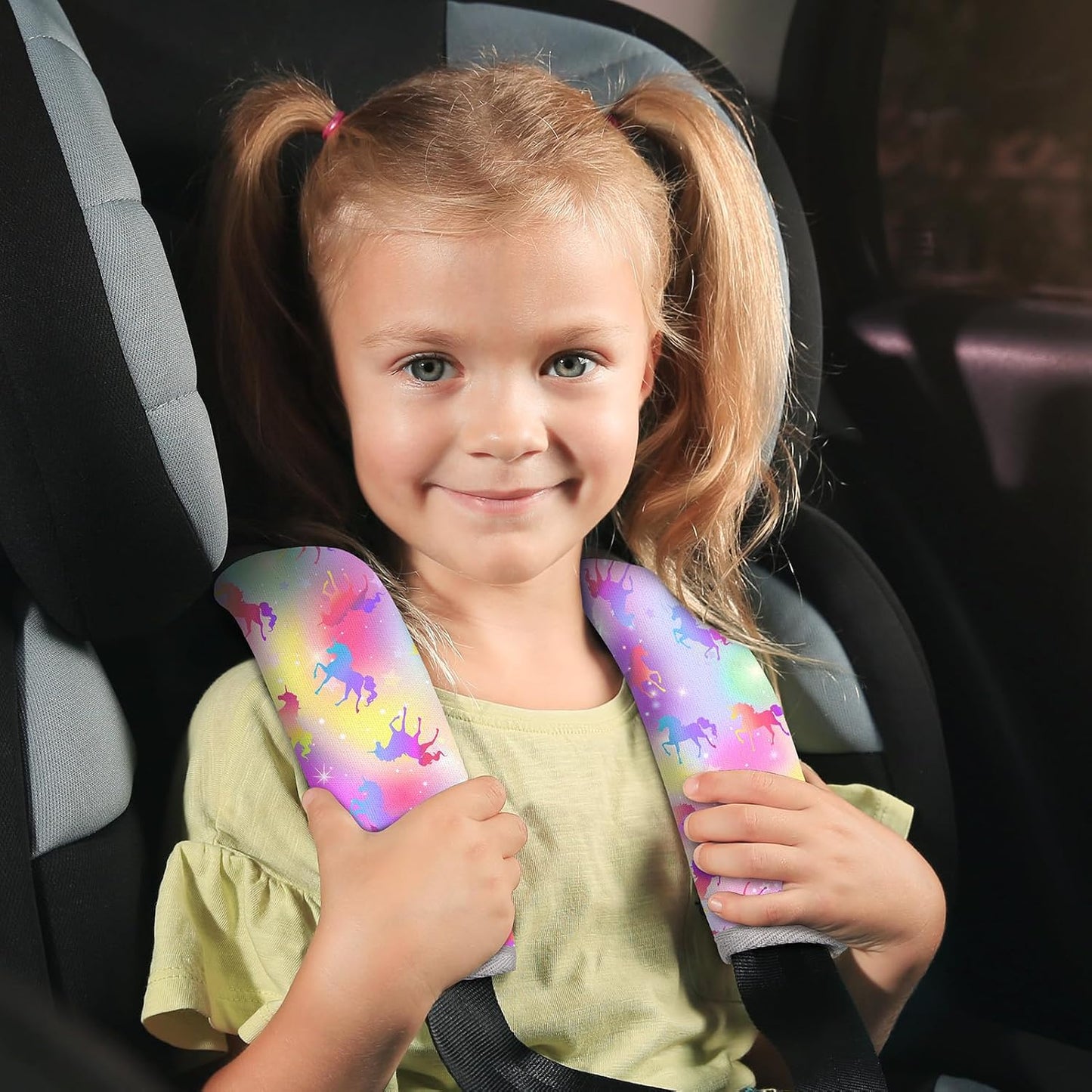 Seat Belt Cover Pad for Baby, Soft Seatbelt Cushion Covers for Kids 2Pcs Car Seat Strap Shoulder Pads for All Car Seats, Stroller, High Chair,Blue Dinosaur