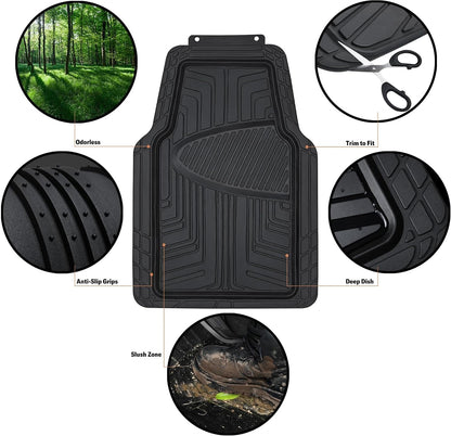 Amazon Basics 4-Piece Premium All-Season Anti-Slip Rubber Floor Mats, All Weather Protection for Cars, SUVs and Trucks, Universal Trim to Fit, Black