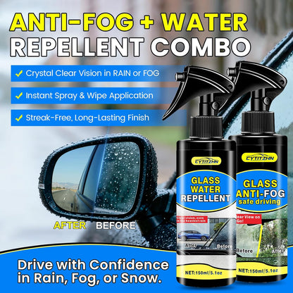 CYTITZHEN Water Repellent & Anti-Fog Spray for Quick Car Interior & Exterior Glass Care - Long-Lasting Hydrophobic Coating for Windshield, Windows, Mirrors & Helmets - Pack of 2
