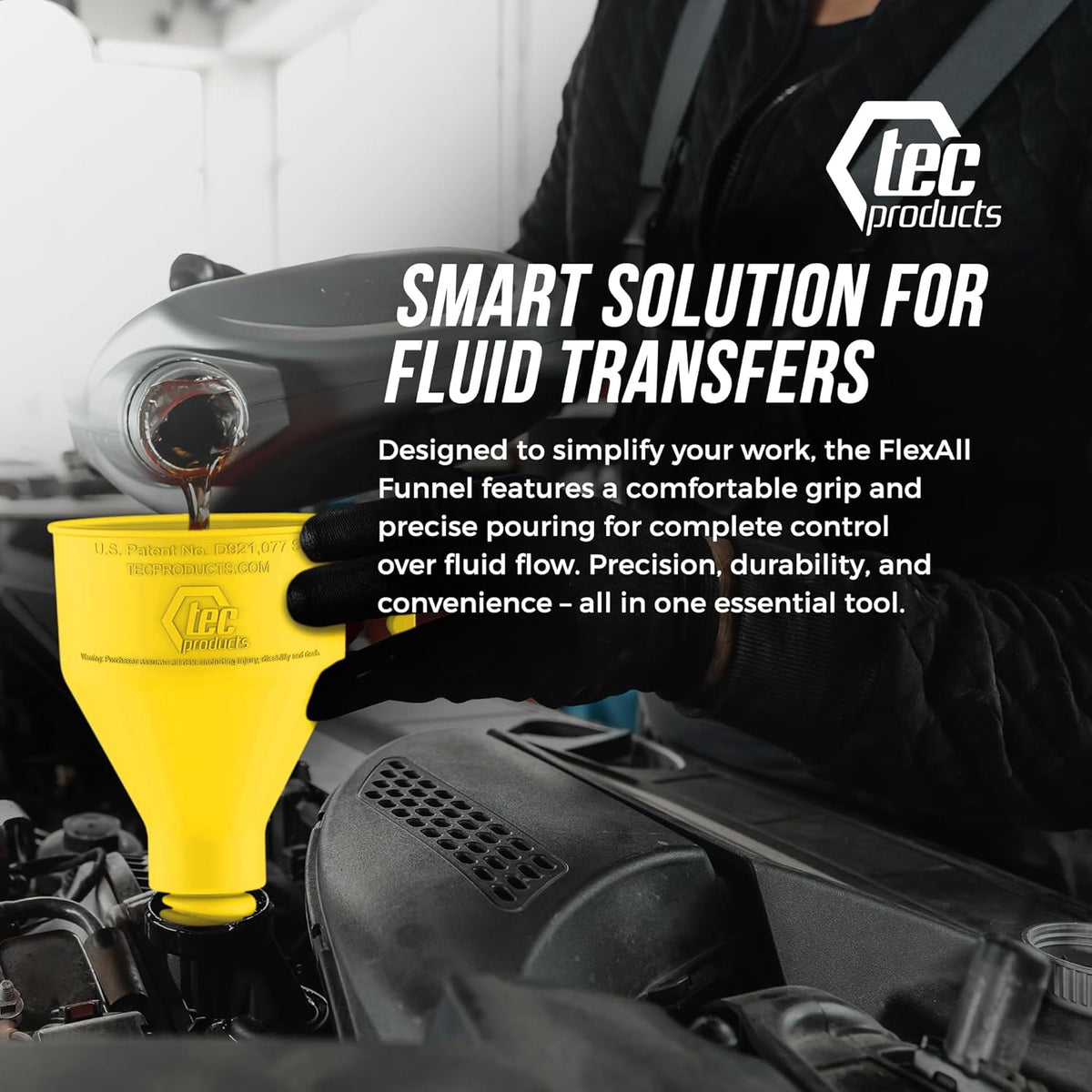 TEC Products FlexAll Long Flexible Funnels - Automotive Oil Funnel with Hose, Durable Nitrile Rubber for Oil Change, Transmission Funnel Fluid, Diesel, Fuel, Gas - Made in USA - Red (16 x 5 Inches)
