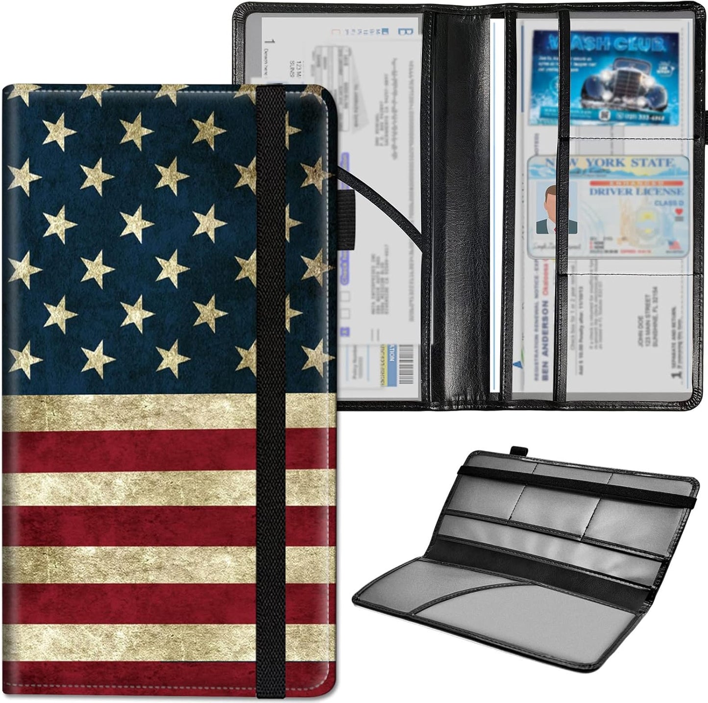 Car Registration and Insurance Holder, Leather Car Glove Box Organizer, Cool Car Accessories for ID, Driver's License Cards & Essential Document, business cards, Men&Women, Retro Audio Cassette