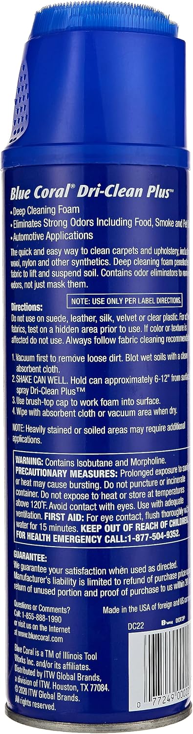 Blue Coral DC22 Upholstery Cleaner Dri-Clean Plus with Odor Eliminator, 22.8 oz. Aerosol