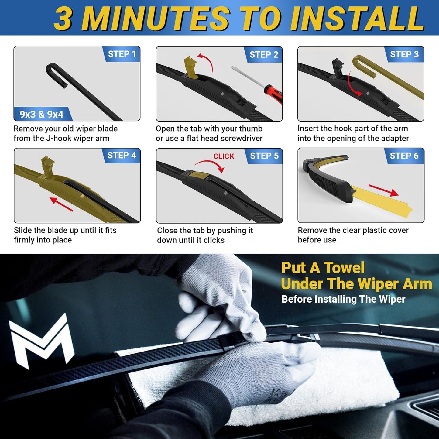 Premium Silicone Carbon Fiber Windshield Wiper Blades 22" & 20" - Patented All-Season, Quiet & Smooth Streak-Free Clean Wipe, OEM Quality, Front Automotive Replacement Wipers for Car & Truck (2 Pack)