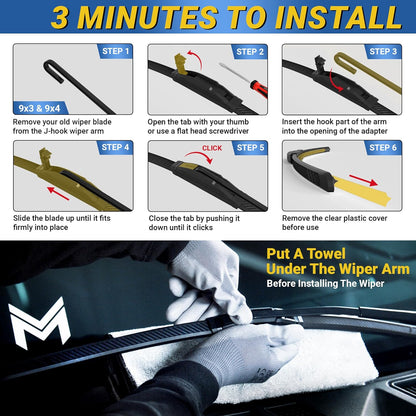 Premium Silicone Carbon Fiber Windshield Wiper Blades 22" & 20" - Patented All-Season, Quiet & Smooth Streak-Free Clean Wipe, OEM Quality, Front Automotive Replacement Wipers for Car & Truck (2 Pack)