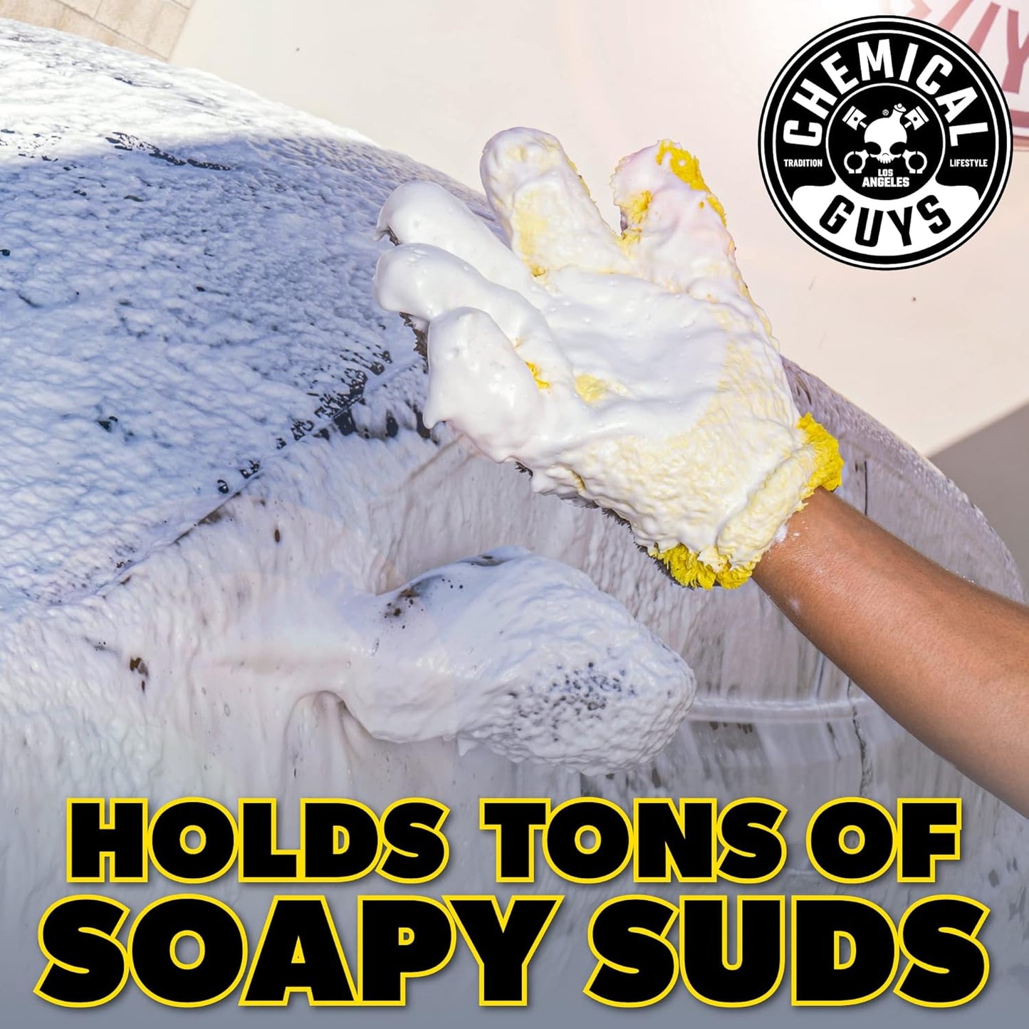 Chemical Guys MIC510 The Stranger Helpful Handy Car Wash Mitt - Yellow, Microfiber Towels for Detailing, Holds Tons of Soapy Suds, Flexible - Perfect for Car Cleaning