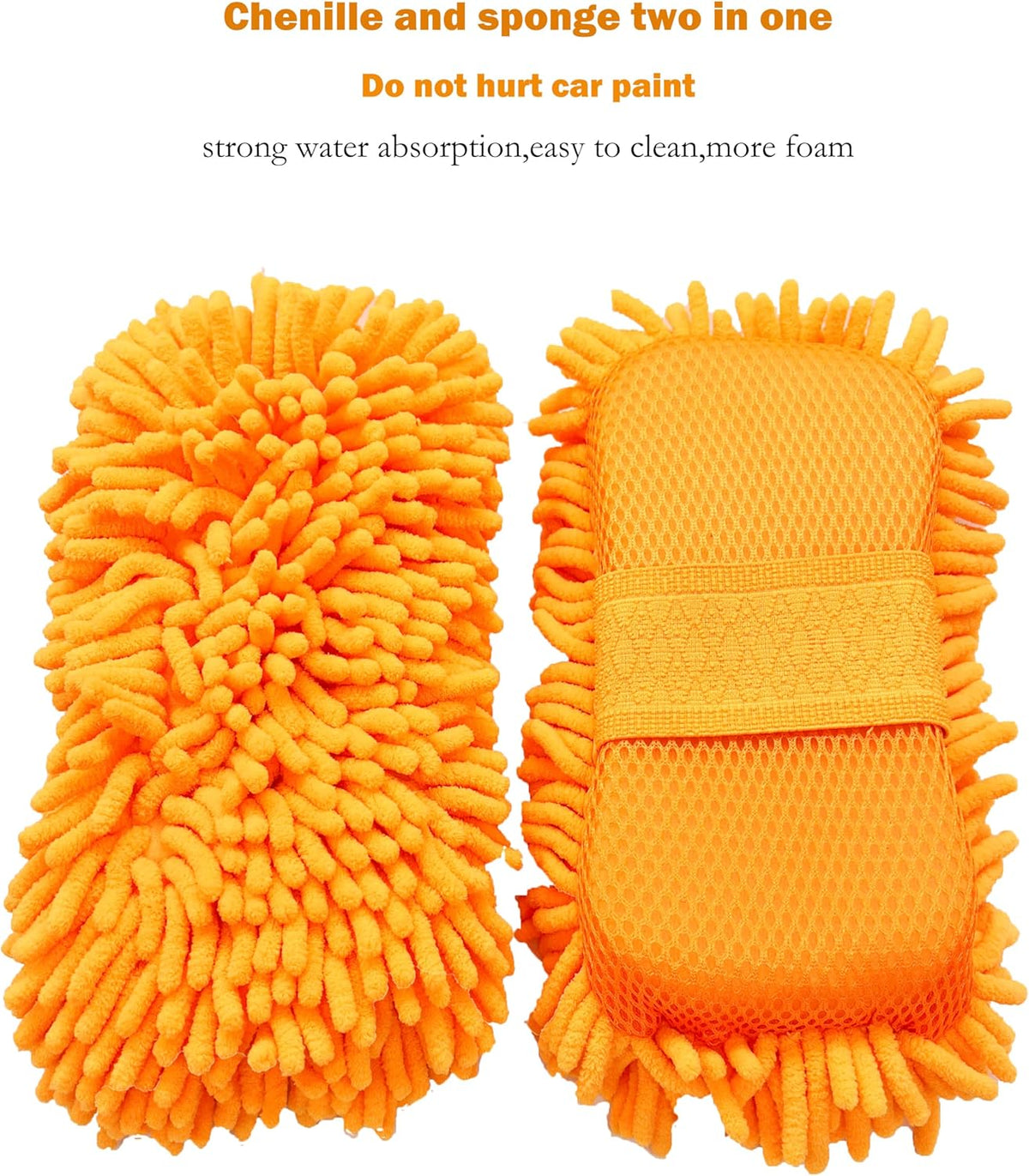 Microfiber Car Wash Sponge-Non-Scratch Wash Mitt-Two Sided Chenille Microfiber Washing Sponge-Mitt for Cars, Trucks, SUVs, Boats(2 Pack Green)