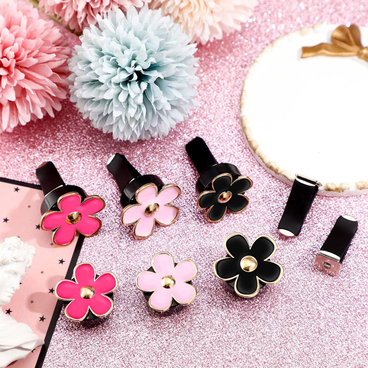 Frienda 6 Pcs Daisy Flower Air Vent Clip Accessories Air Conditioning Outlet Clip Car Air Freshener Dashboard Accessories Charm Car Inter Decor(3 cm, 3.3 cm,White)