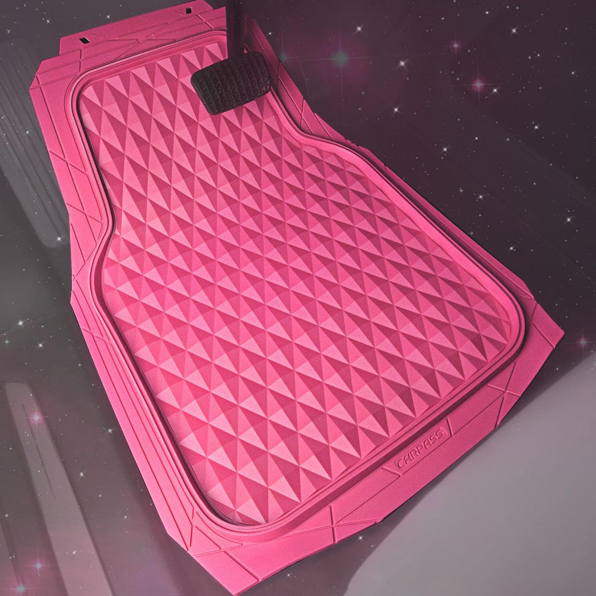 CAR PASS Heavy Duty Rubber Car Mats, Deep Dish All-Weather Floor Mat for Car Full Set Durable Anti-Slip 3D Rhombus Waterproof Trim to Fit Liner Universal Fit Automotive,Sedan,SUV,Truck, 3 Piece Black