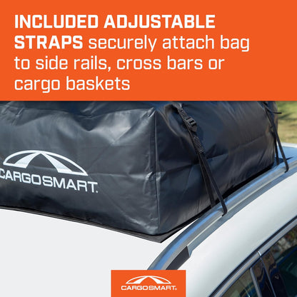 CARGOSMART CargoSmart Soft Sided Car Top Cargo Bag, 38”x38”x18” – Adds up to 15 Cubic Feet of Storage – Easily Mounts to Vehicle’s Roof Rack or Roof Top Basket – Heavy-Duty Vinyl, Black