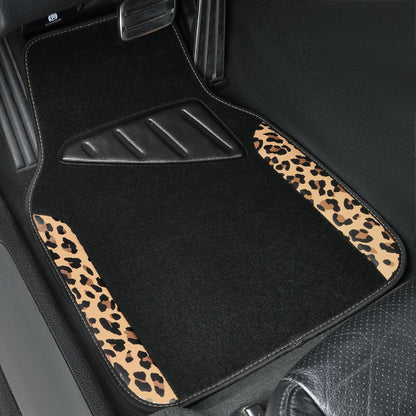 CAR PASS Waterproof Universal Car Floor Mats, Leopard Print Car Mats Fit for SUV,Vans,sedans, Trucks,Set of 4pcs Car Carpet with Driver Heel Pad and Nibs Backing, Leopard Car Accessories Gray Leopard